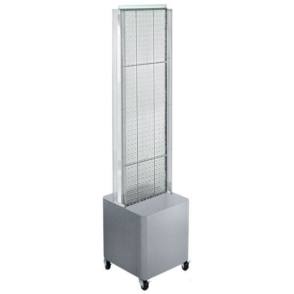 Two-Sided Pegboard Floor Display on Studio Base w/ C-Channels. Panel Size: 13.5''W x 44''H